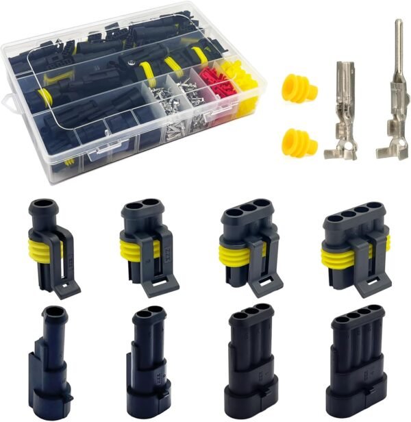 Twippo 352Pcs Waterproof Car Electrical Connector Terminals Automotive Electrical Wire Connector Plug Kit 1/2/3/4 Pin Connectors Male and Female