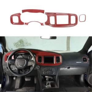 Linskip Dash Board Trim Compatible with Dodge Charger 2015 2016 2017 2018 2019 2020 2021 2022 2023, Charger Screen Center Console Panel Cover Trim, Charger Interior Accessories 5pcs(red Carbon Fiber)