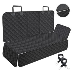 Portin Dog Car Seat Covers Pet Seat Cover, Waterproof Nonslip Bench Rear Seat Cover Compatible for Middle Seat Belt Fits Most Cars Trucks and SUVs MPVs