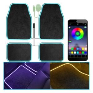 Soft Car Floor Mats With Led Strip Light, Universal Fit Black Automotive Carpet, App Control Interior Car Lights Floor Mats, Anti-Slip Waterproof RGB Car Decor Accessories For SUV, Trucks, Sedan,Jeeps